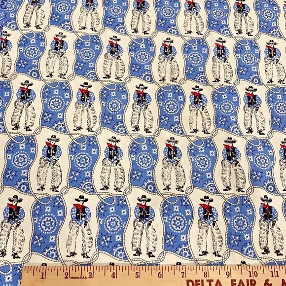 1+1 YD Cowboy Bandana Cotton Fabric Western 2004 Blank Textiles Blue White Quilt - Picture 6 of 10
